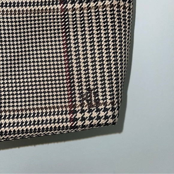 Ralph Lauren Vintage Mini Tote  Bag Beige‎ Brown Houndstooth Tartan Plaid Purse - Picture 11 of 12